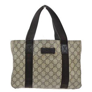 GUCCI Logo GG Pattern Hand Bag Canvas Supreme Leather Beige Brown 69KB914